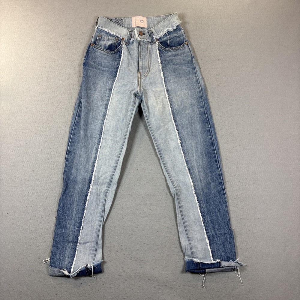 Revice Denim Two Tone Front and Back Seam Size 26 Made in LA Raw Hem Cuffed